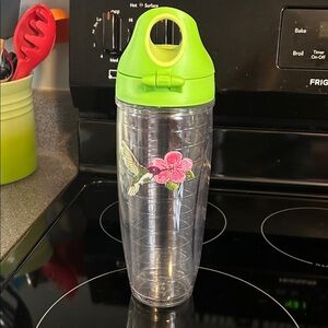 tervis Clear Tumbler with Lime Green Lid and Hummingbird Flower Decal